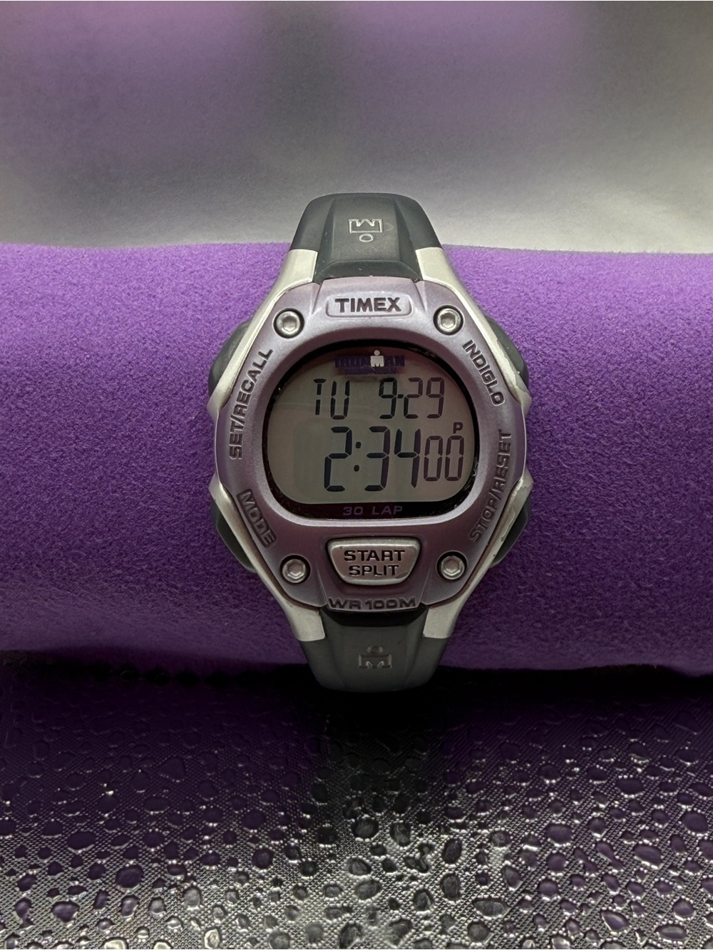 Timex Ironman Triathlon 30 lap Women’s Mid Size Gray & Purple Watch NEW BATTERY